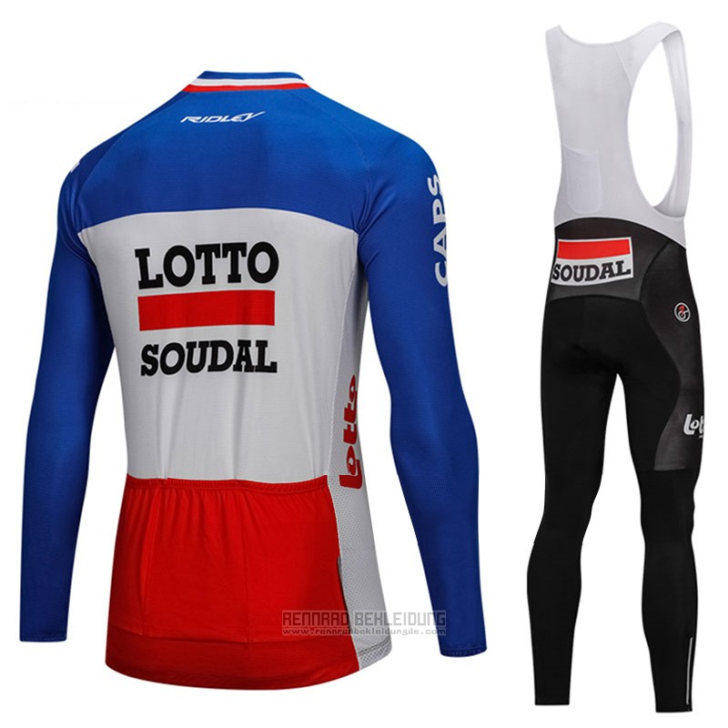 2018 Fahrradbekleidung Lotto Soudal Blau und Rot Trikot Langarm und Tragerhose